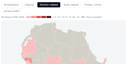 African map showing internet shutdowns